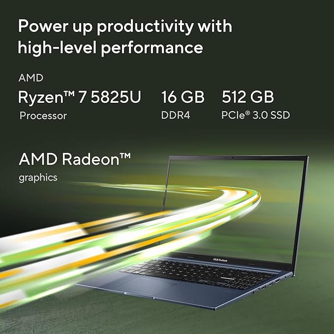 ASUS Vivobook 15 Review – Smart Choice for Productivity 2 ASUS Vivobook 15, Smartchoice, AMD Ryzen 7 5825U, 16GB RAM, 512GB SSD, FHD 15.6", Windows 11, Office Home 2024, Quiet Blue, 1.7Kg, M1502YA-BQ703WS, AMD Radeon iGPU, M365 Basic (1Year)